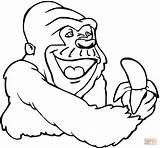Coloring Gorilla Banana Pages Monkey Eating Clipart Printable Cartoon Mountain Outline Cute Power Drawing Draw Holds Clip Cliparts Baby Library sketch template