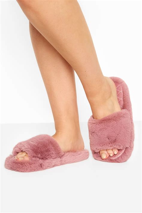 dusky pink vegan faux fur slippers  regular fit long tall sally