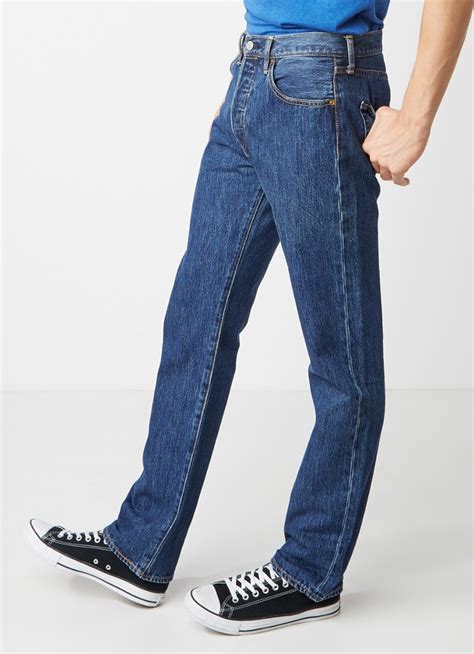 levis  high rise straight leg jeans met stonewash indigo de bijenkorf