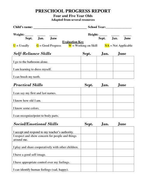 progress report sample  preschool     progress report