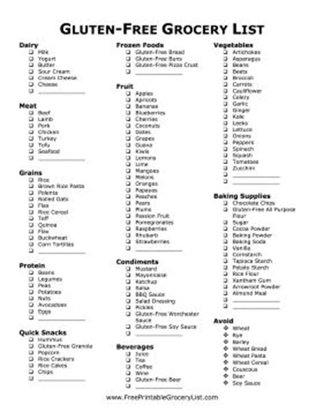 gluten  grocery list printable printable gluten  celiac