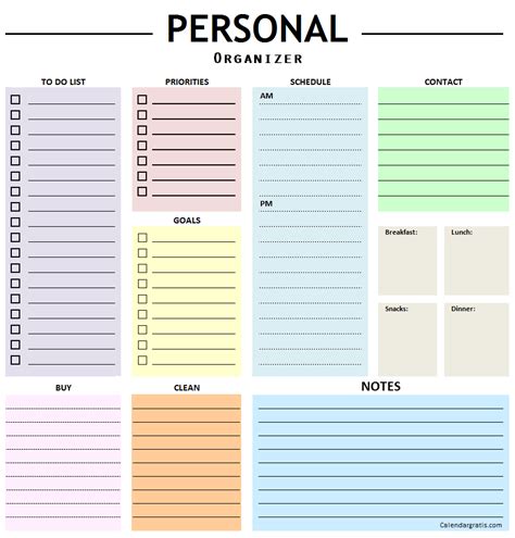 personal organizer planner template   list notes goals maker