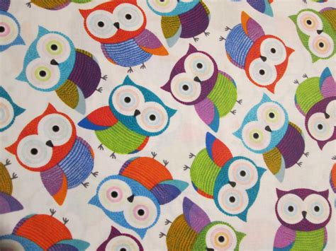 owls foxy owls colored white owl cotton fabric fq ebay
