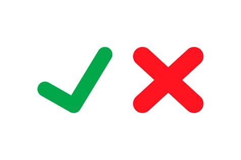 Tick And Cross Signs Green Checkmark Ok And Red X Icons