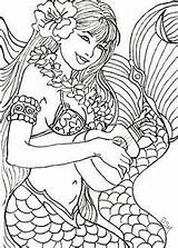 Coloring Mermaid sketch template