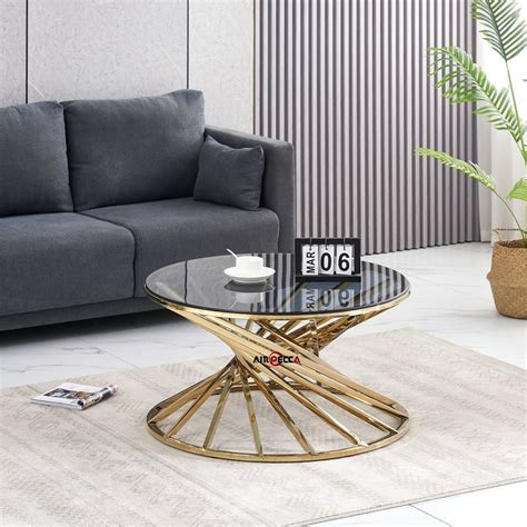 ainpecca  coffee table cm glass top tortile stainless steel base