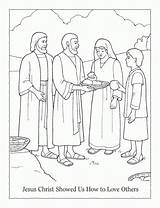 Coloring Jesus Others Pages Showed Lds Clipart Christ Loaves Fishes Serving Feeding Lesson Five Fish God Helping Color Another Nursery sketch template