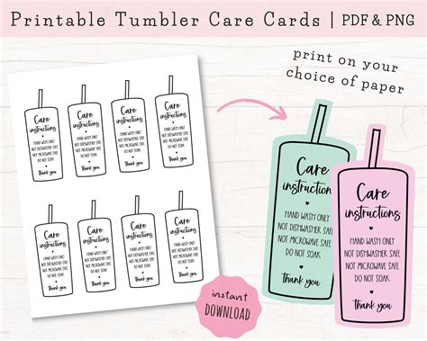 printable tumbler care cards skinny tumbler care instructions cold