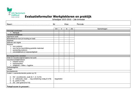 werkplekleren en praktijk evaluatieformulier downloadbaar lesmateriaal klascement