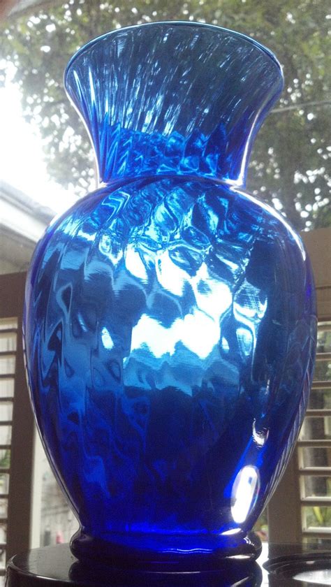 Vintage Huge Cobalt Blue Glass Flower Swirl Vase Urn Illusions Pattern