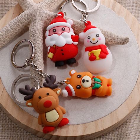 pc cute keychain christmas deer santa claus snowman key chain handbag car keyring fashion