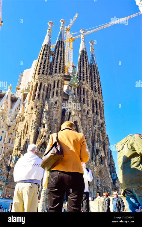 tourists  la sagrada familia designed  antoni gaudi architect barcelona catalonia spain