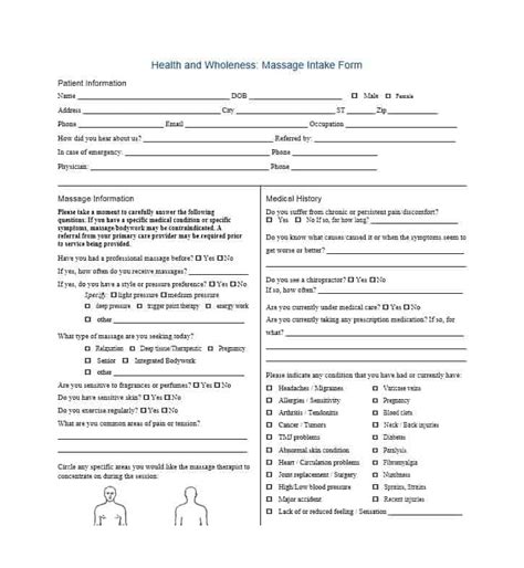 59 Best Massage Intake Forms For Any Client Printable Templates