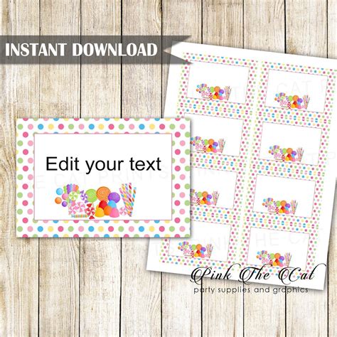 candy theme favor label tag small card kids birthday printable candy