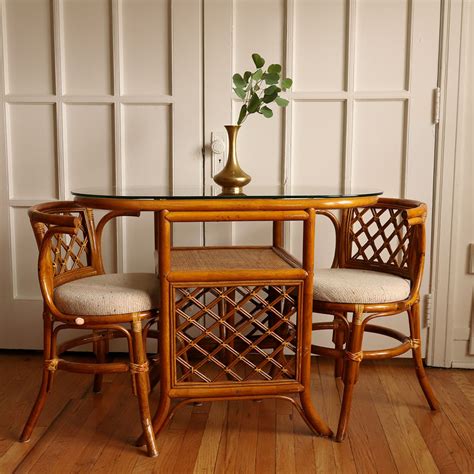 vintage  rattan bamboo dining table set   house  palm