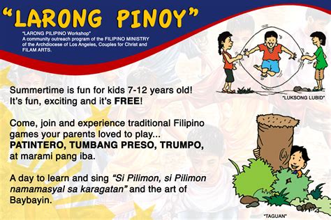 larong pinoy workshop bahay kubo center  philippine culture arts