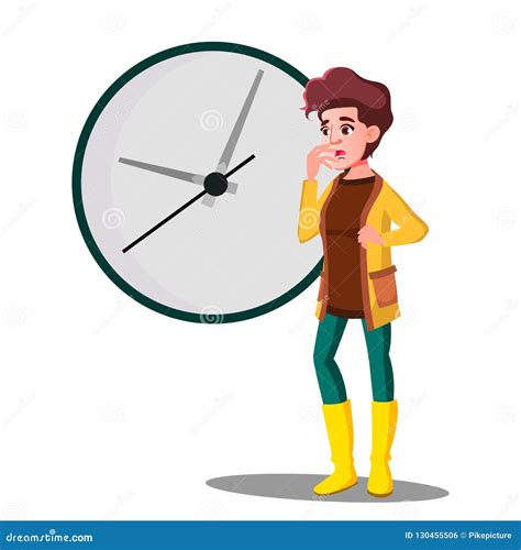 late girl fright looking at the clock vector isolated illustration