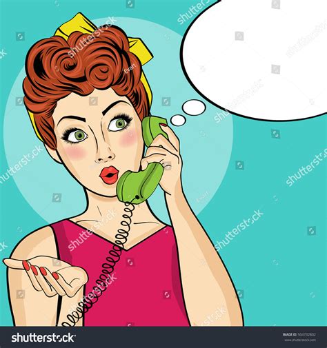 Surprised Pop Art Woman Retro Phone Stock Vector 504732802