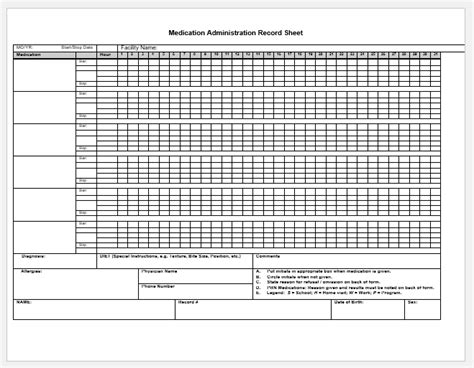printable medication administration record template word printable
