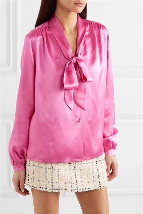 pink pussy bow silk satin blouse gucci net a porter