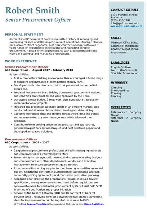 procurement officer resume samples qwikresume