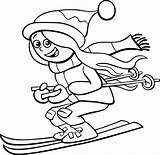 Funny Ski Cartoon Skiing Illustrations Coloring Clip Girl Book Snow Kid Character Teen Stock Winter Time sketch template