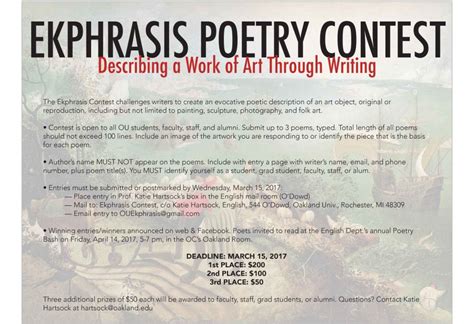 english department to hold ekphrasis poetry contest the oakland post