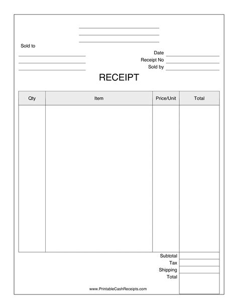 printable cash receipt template printable templates