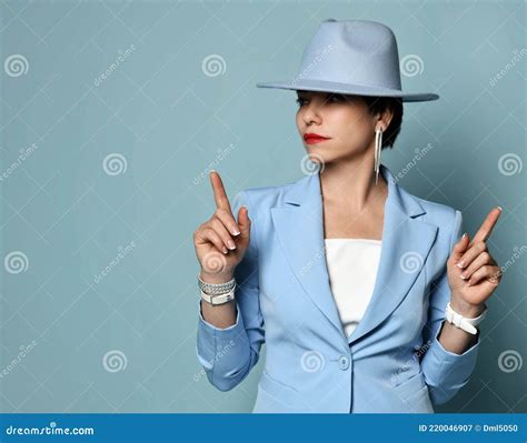 Attractive Confident Short Haired Brunette Woman In Blue Business Smart
