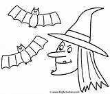 Coloring Halloween Bats Witch Witches Bigactivities sketch template