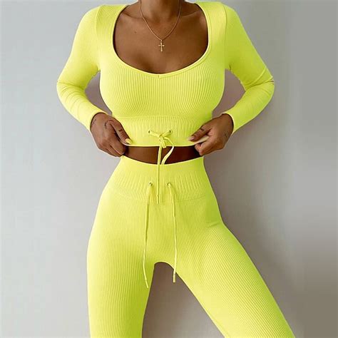 women s 2pcs activewear set yoga suit 2 piece cropped solid color