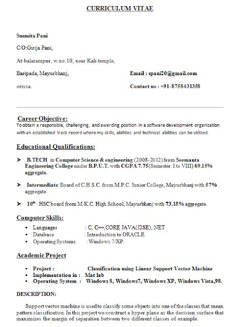 resume format resume format  cse students