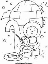 Eskimo Coloring Coloriage Coloriages Esquimaux Pages Nord Pole Banquise Igloo Kids Fishing Preschool Snow January Winter Hiver Iglo Kleurplaat Enfants sketch template