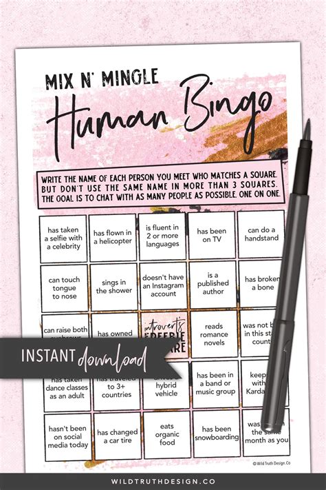Human Bingo Icebreaker Women S Party Game Printable