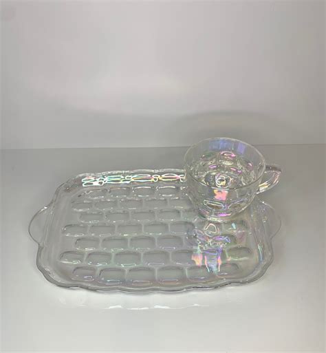 Vintage Federal Glass Company Yorktown Iridescent Snack Set Of Etsy