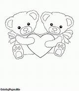 Coloring Bears Heart Holding Valentine Two Valentines Close Coloringpages Site sketch template