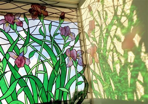 Through The Round Window Purple Iris Stained Glass Window