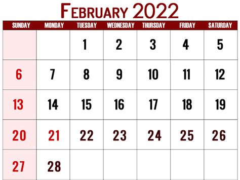 february  calendar  holidays usa printable template