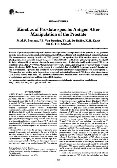 Pdf Kinetics Of Prostate Specific Antigen After Manipulation Of The