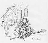 Warrior Angel Drawing Deviantart Drawings Angels Clip Tattoo Dark Fantasy Tatouage Paintings Archange Armor Elf sketch template