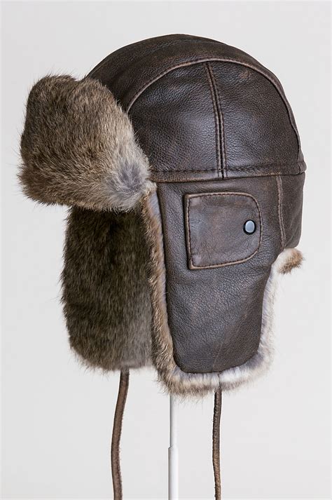Vintage Leather Aviator Hat With Rabbit Fur Trim Overland