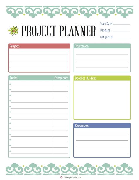 printable project planner template printable templates
