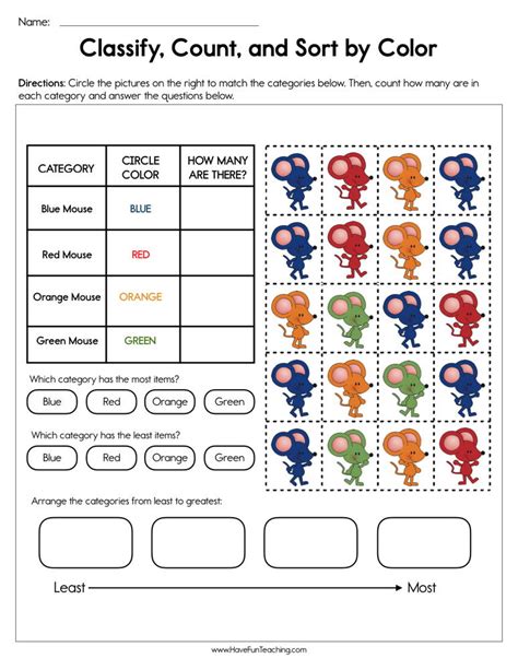 Classify Count And Sort By Color Worksheet By Teach Simple