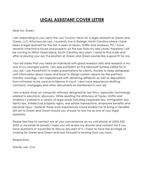perfect legal assistant cover letter examples writing tips