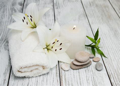 spa products  white lily stock photo image  aromatic nature