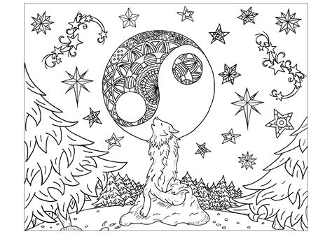wolf  mandala moon wolf howling   moonlight   starry