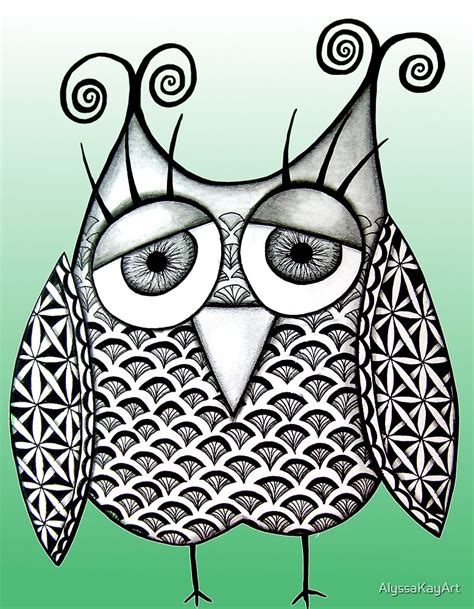 green zentangle owl  alyssakayart redbubble