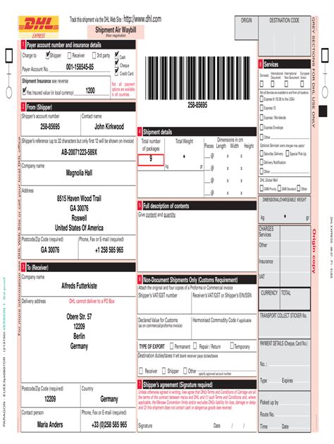 dhl bill  lading  invoice template