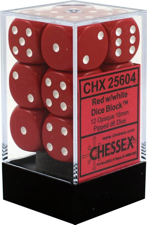chessex opaque red  white mm standard  dice set chx