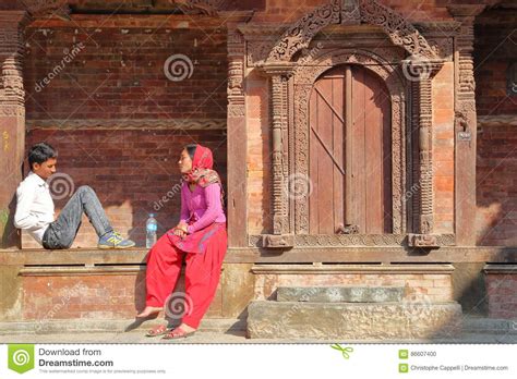kathmandu nepal january 14 2015 a nepalese couple sitting in front